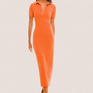 Caroline Constas Orange Knit Midi Dress – Retro It-Girl Mod Crochet Collar M